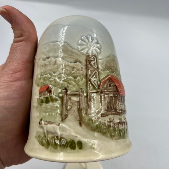 Vintage Porcelain Bell Chime Japan OMC Otagiri Co. Handpainted Farm Cows Mill - Picture 3 of 14